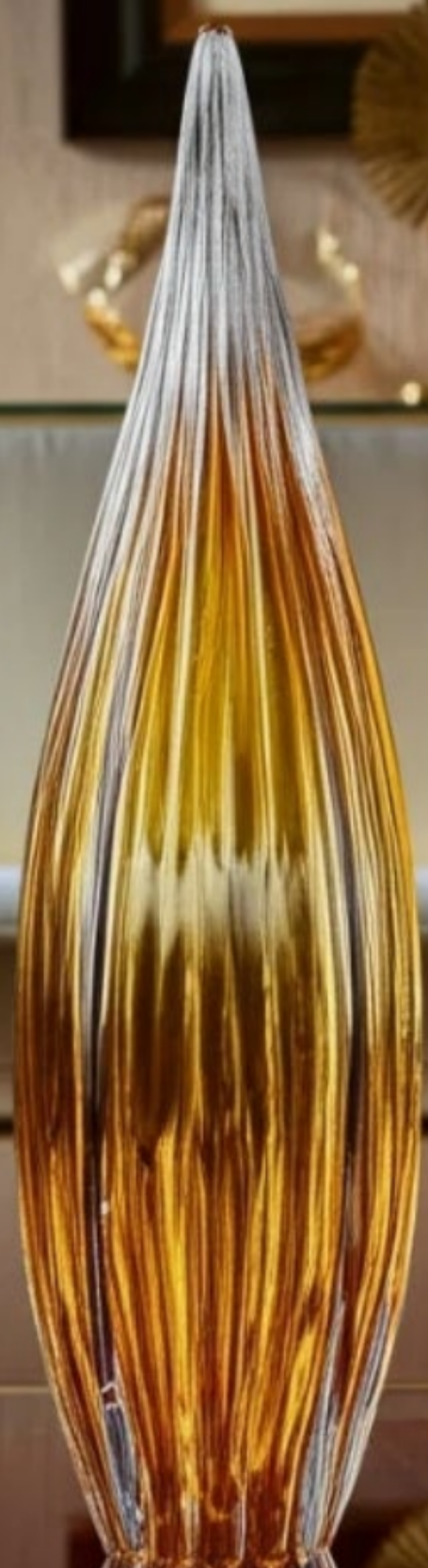 Handcrafted Glass Sculpture with Grooved Teardrop Design and Sleek Contemporary Silhouette Sculpture Decor