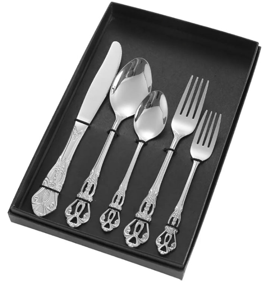 Sterling Silver Silverware Set Cutlery Food-Grade Stainless Steel Forks 50 Piece Flatware Set for 10 Hammered Handle Kitchen Utensils Set Home Essentials for New Home Dishwasher Safe Family Gatherings