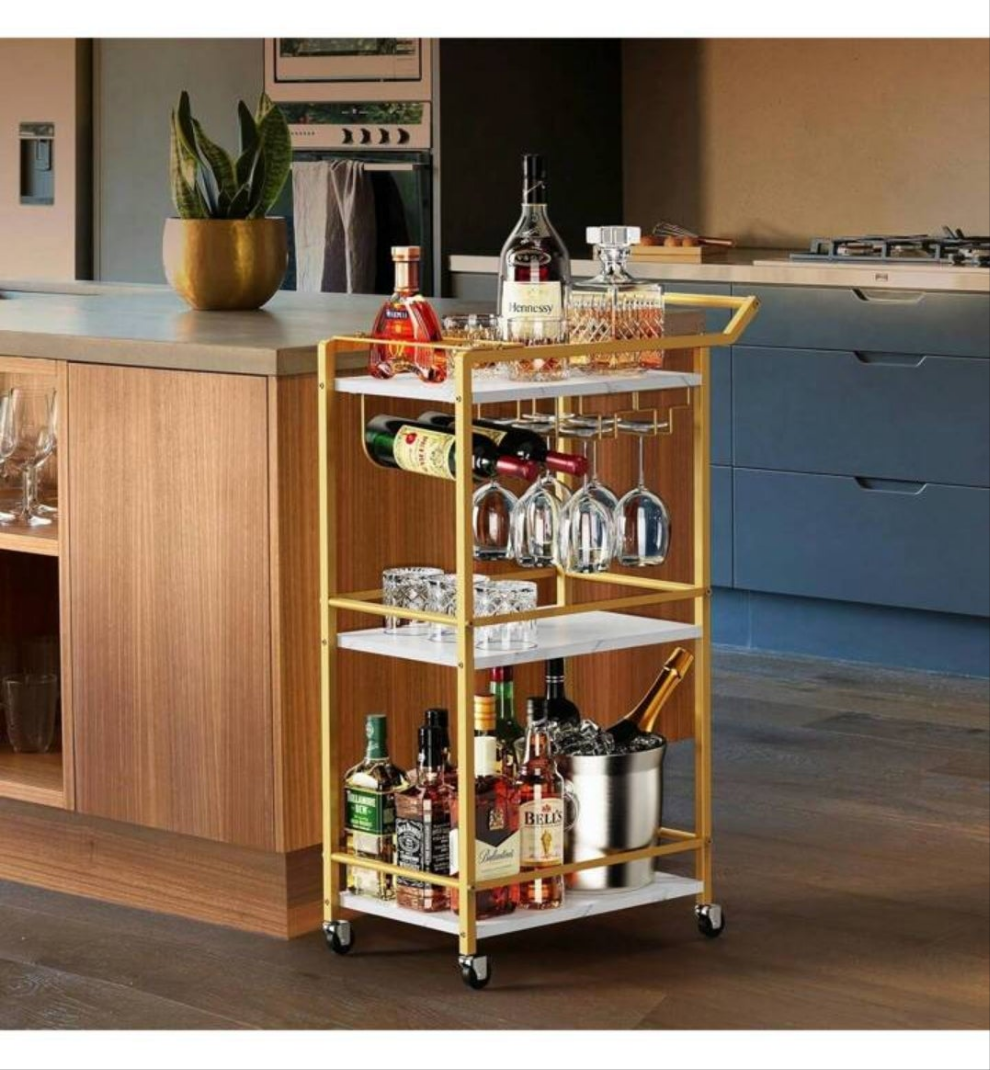 3 Tier Bar Cart, Mini Liquor Utility Cart For Wine Beverage Dinner Party, Rolling Wine Coffee Drink Serving Cart With Lockable Wheels For Home Kitchen Bars 1 cart
