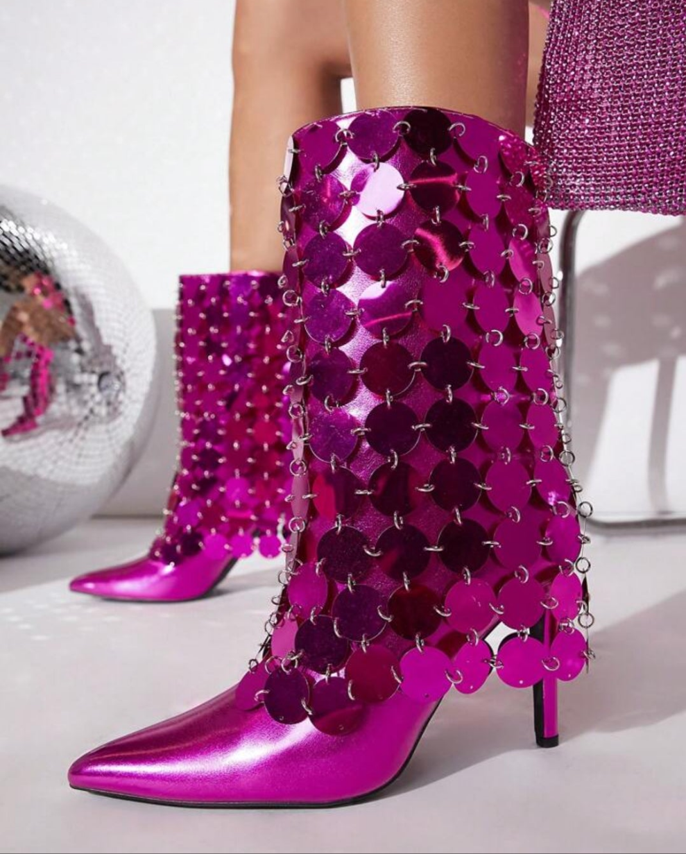 Metallic Faux Leather Knee High Boots