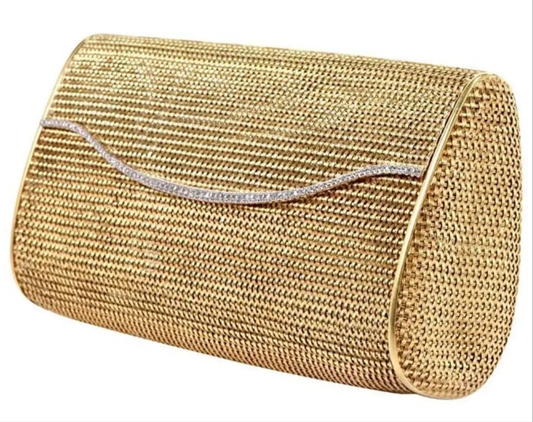 1960s Classic 18 Karat Mesh Gold and Diamond Clutch Handbag
