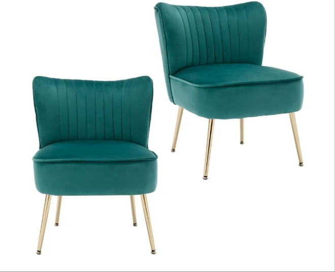 Velvet Upholstered Accent Chairs Set of 2, with Golden Legs, beautiful