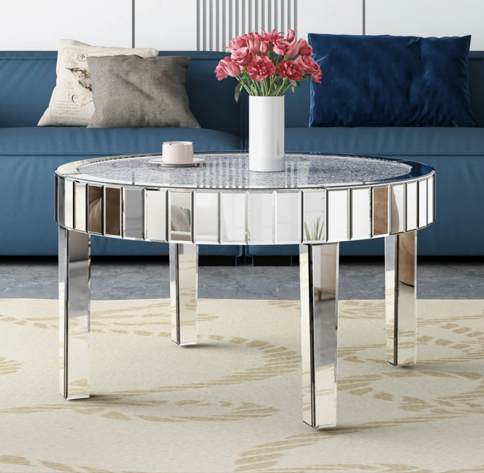 Mirrored Glass Coffee Table with crushed crystals