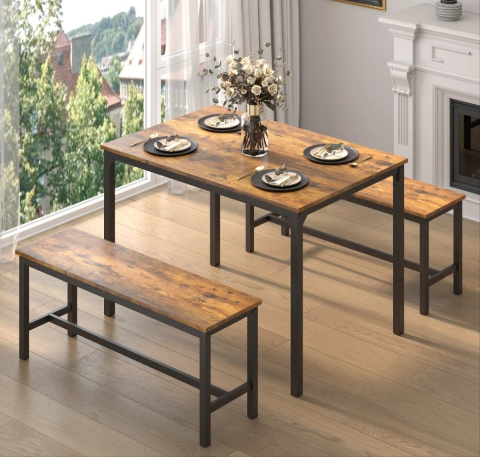 Dining Table Set For 4-6, Ultra-Long Kitchen Table With 2 Benches For Dining