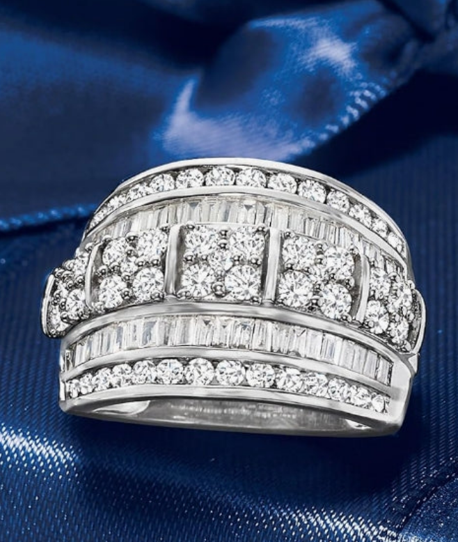 2.00 ct. t.w. Baguette and Round Diamond Multi-Row Ring in Sterling Silver