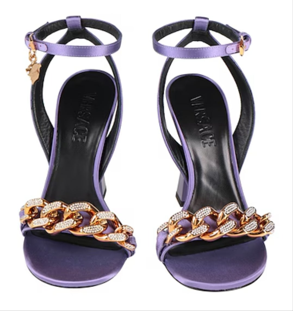 Versace Medusa 110mm Chain High Heeled Sandals
Deep Fuchsia Satin