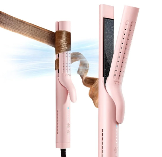 Airflow Curling Iron for Lasting Curls - Ceramic Flat Iron Hair Straightener and Curler 2 in 1, Anti-Scald Curling Wand 1.25 Inch, 360° Cool Air, 5 Temps & Dual Voltage for Long Short Hair