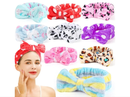 Spa Headbands - 9Pcs Cute Bow Headbands for Women, Skincare and Makeup, Washing Face