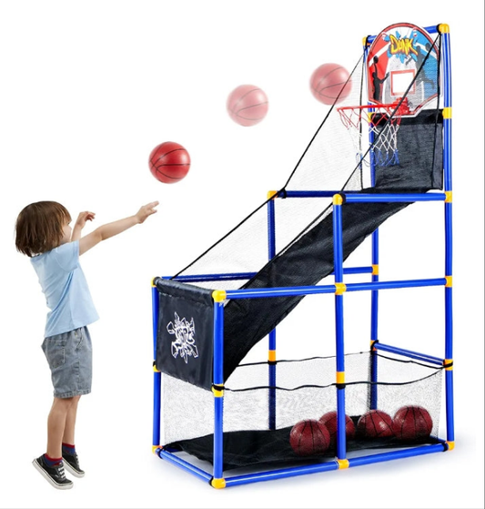 Arcade Basketball Game Set with 4 Balls and Hoop for Kids 3 to 12 Years Old Indoor Outdoor Sport Play - Easy Set Up - Air Pump Included - Ideal for Competition