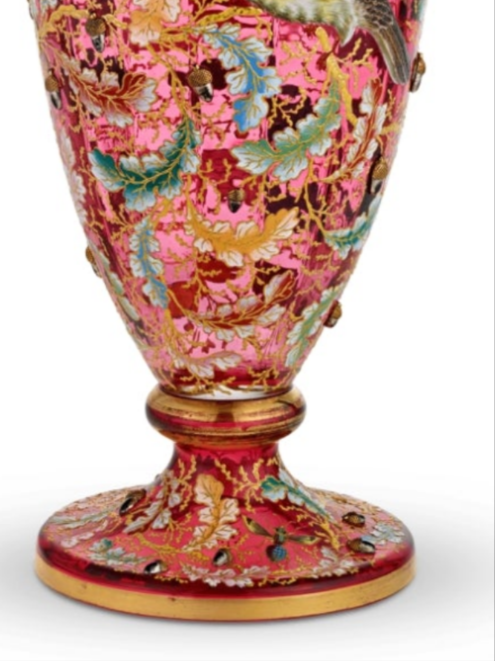 Fabulous Moser Ruby Glass and Enamel Bird Ewer