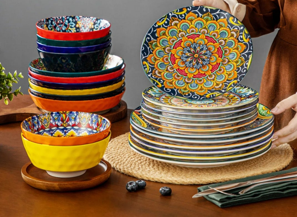 24 Piece Stoneware Dinnerware Set - Service for 6 (Set of 24) Arts design colorful works of art