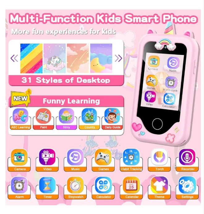 Multi-function Touchscreen Kids Smart Phone for 3-12 Year Old Boys Girls
Luoba new upgrade multi-function kids smartphone,lots of fun, No need to connect, No download the APP easy to use, is compact and lightweight, and portable