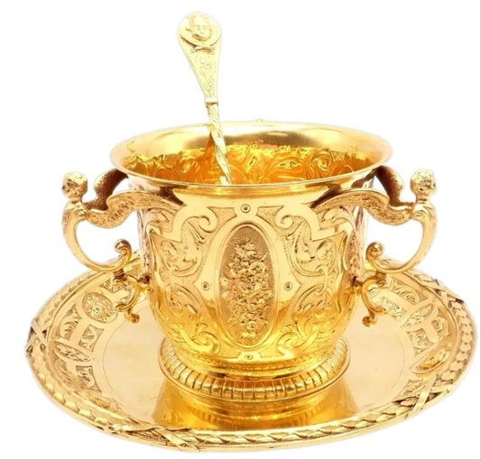 Antique Solid 18k Yellow Gold Sugar Bowl Dish Spoon Abraham Portal Set c. 1779