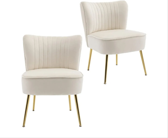 Velvet Upholstered Accent Chairs Set of 2, with Golden Legs, beautiful