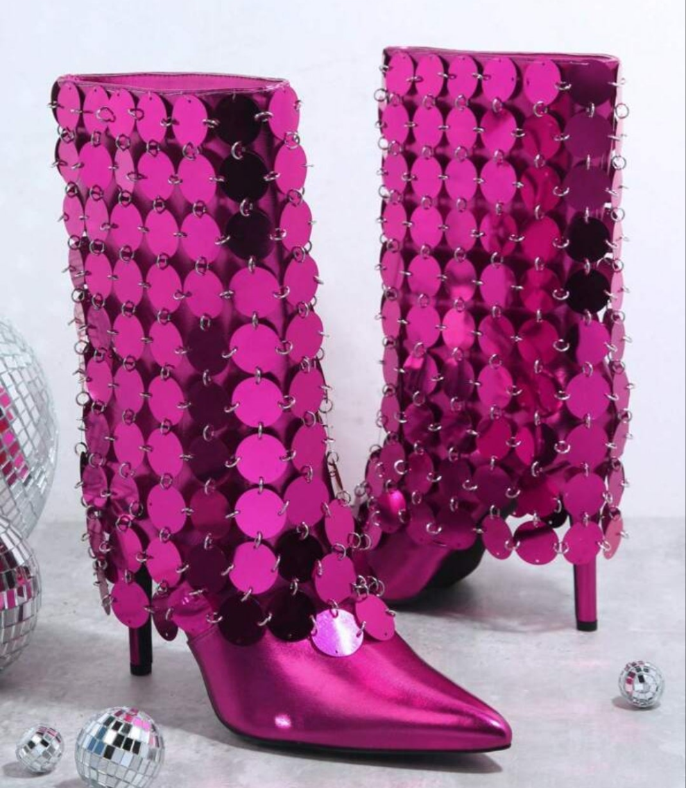 Metallic Faux Leather Knee High Boots