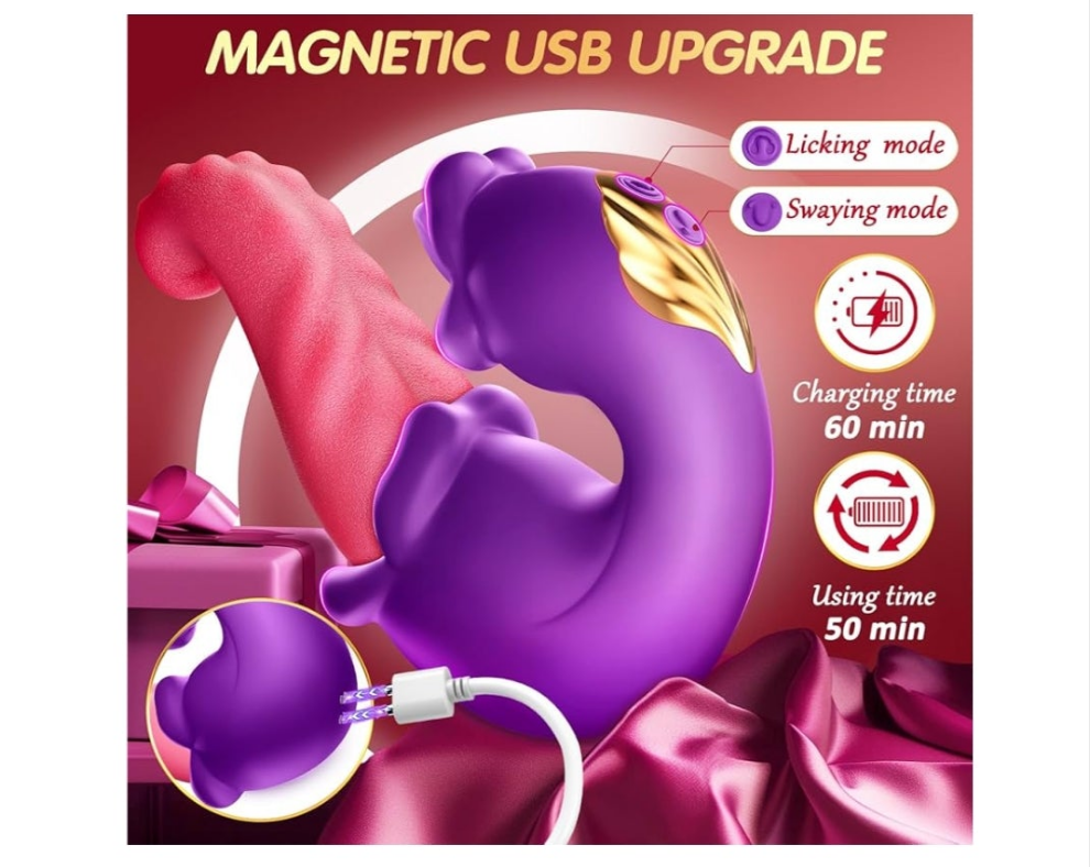 Vibrator Adult Sex Toys for Women - 4 in 1 Tongue Thrusting Vibrators Dildo Rose Sex Toys with 10 Licking Clitoral & 10 Vibration Mode, G Spot Clit Stimulator Pleasure Tools for Female Couples Games