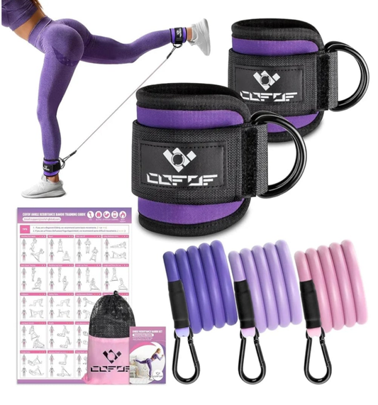 Ankle Resistance Bands with Cuffs, Ankle Bands for Working Out, Ankle Band Cuff for Kickbacks Hip, Leg Glute Exercise Equipment with Training Poster, Resistance Band with Ankle Cuffs for Women