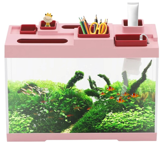 Fish Tank, 3-4L Narrow Tabletop Storage Fish Tank with DC Submersible Pump LED Light Low Noise Desktop Acrylic Aquarium for Living Room Bedroom Study Room Office