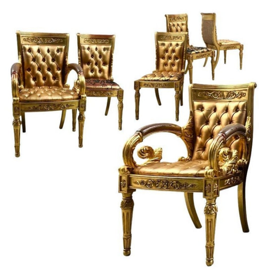 Versace Original Vanitas Gilt Dining Chair Set of 6, Gianni Versace, 1994
