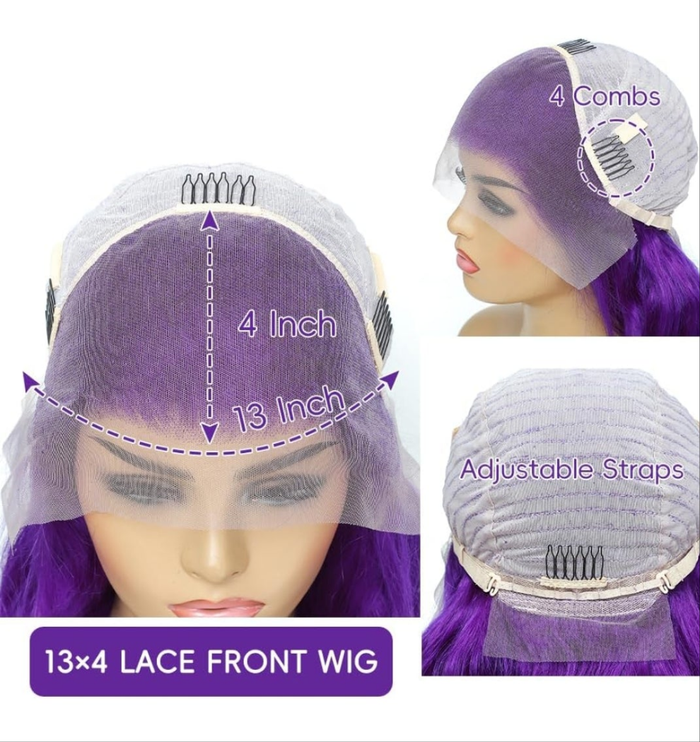 COCOMONEY Purple wig Human Hair Body Wave Human Hair Wig Pre Plucked 200 Densily Purple Lace Front Wig Human Hair 13x4 HD Lace Frontal wig 24 Inch