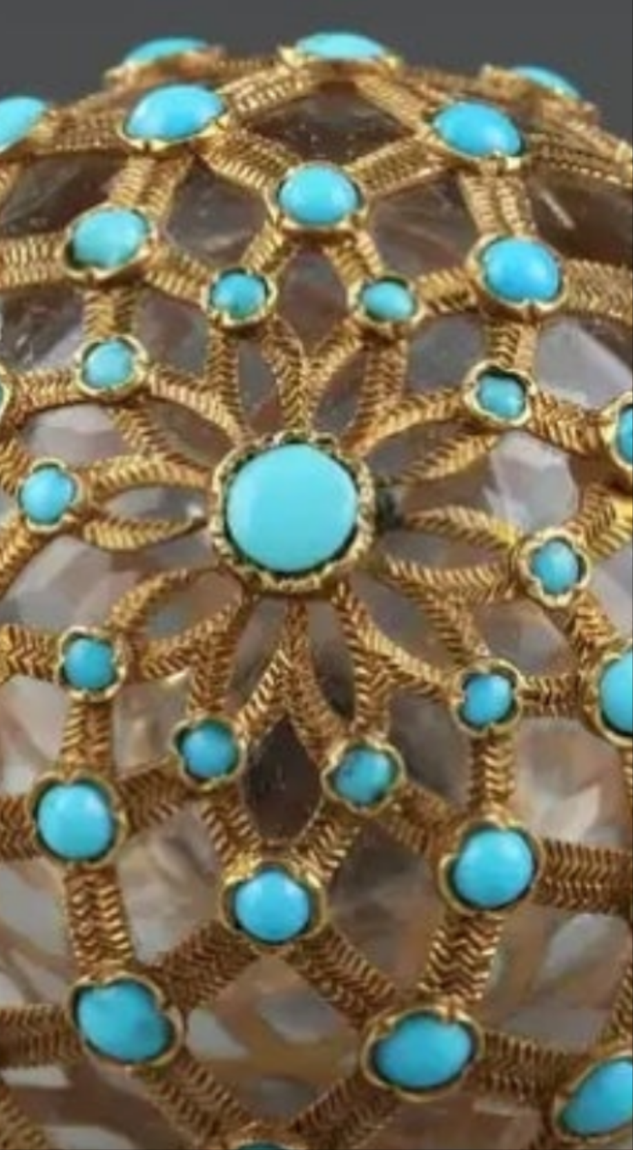 Gold, Crystal and Turquoise Perfume Flask Restauration Period 18k Gold