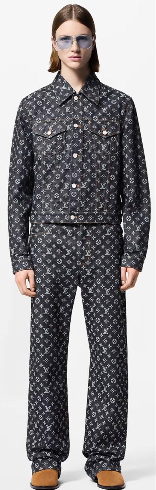 Louis Vuitton Monogram Jacquard Denim and Jacket Monogram Jacquard Denim Skate Pants 2 piece outfit