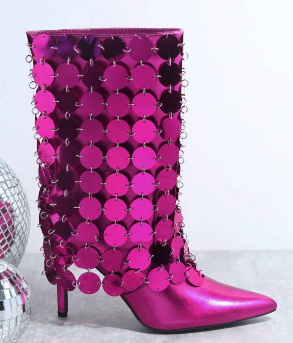 Metallic Faux Leather Knee High Boots