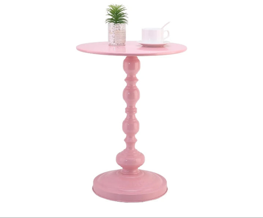 Metal End Table, Pink Round Side Table Nightstand for Bedside or Sofa, Vintage Style Accent Table Decorative Small Space Living Room Bedroom Patio, Small Bar Pub Table - 15.7'' Table Top