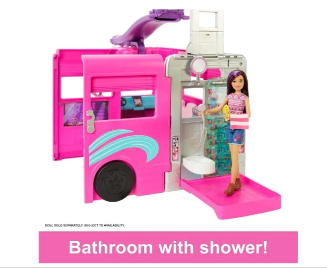 Camper Playset, DreamCamper Toy Vehicle with 60 Doll-Sized Accessories Including Furniture, Pool & 30-inch Slide