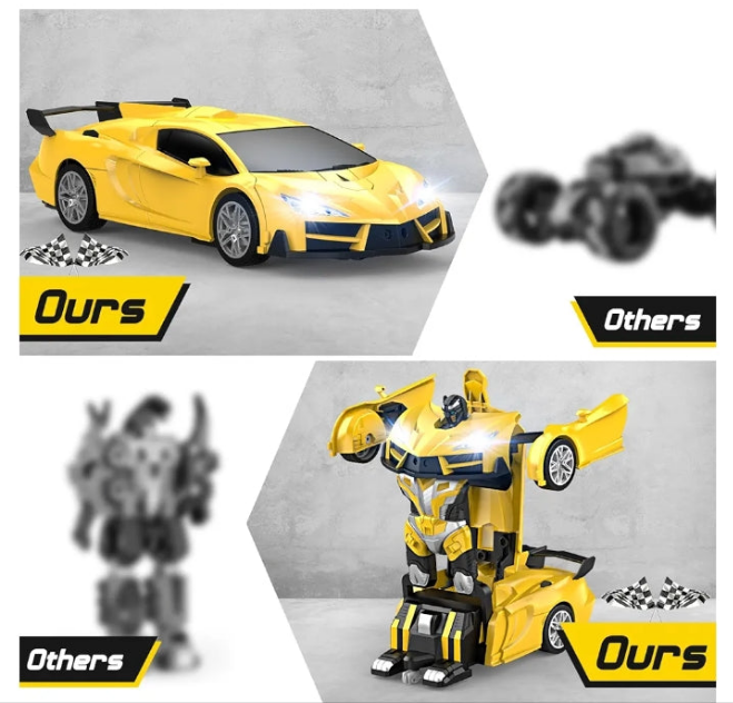 Remote Control Car，Transform Robot RC Cars with Cool LED Headlights, 2.4Ghz Toys Car with 360 Degree Rotation and One-Button Deformation, Christmas Birthday Gifts for Boys Girls(