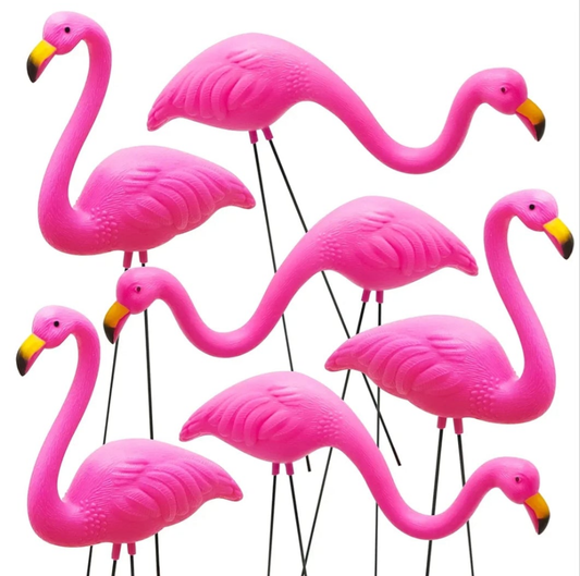 Set of 6 Small Pink Flamingo Yard Ornament Stakes, Mini Lawn Plastic Flamingo Statue with Metal Legs for Sidewalks, Outdoor Garden, Luau Party, Tropical Party Decor, 2 Styles