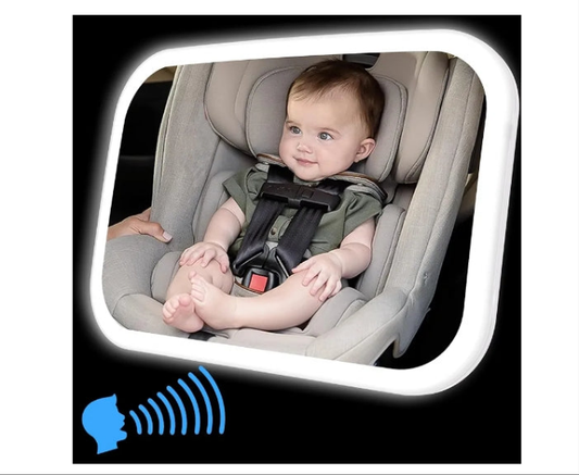 Smart Baby Car Mirror with Lights, Voice Control Safety Car Seat Mirror for Baby Rear Facing Infant with Wide Crystal Clear View, Shatterproof, Fully Assembled, Crash Tested and Certified