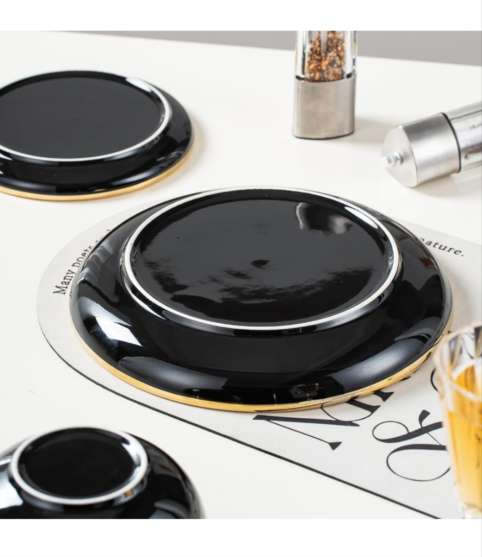 Ceramic Dinnerware Sets for 4, Modern Flat Stoneware Plates and Bowls Sets,Chip and Crack Resistant Dishwasher & Microwave Safe Dishes Set,Scratch Resistant- Service for 4