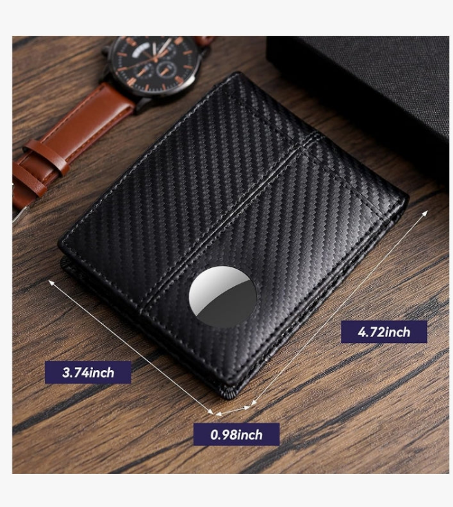 AirTag Wallet Men RFID Blocking Genuine Leather Bifold Mens Wallet For AirTag 1 ID Window 15 Card Holders with Box (Airtag Not included)