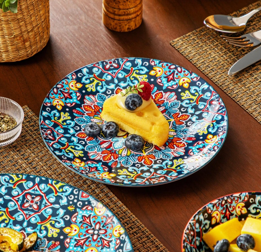 24 Piece Stoneware Dinnerware Set - Service for 6 (Set of 24) Arts design colorful works of art