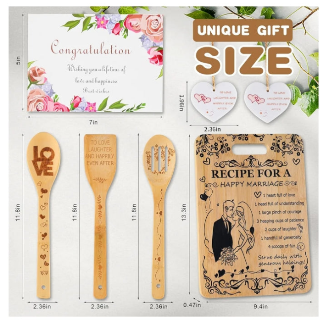 Wedding Gifts for Newlyweds Mr and Mrs Gifts Ideas Personalized Cutting Board wedding Gift Aprons, Heart Pendant Decoration, Christmas - Wedding Gifts, Couple Gifts, Anniversary (8 pcs)