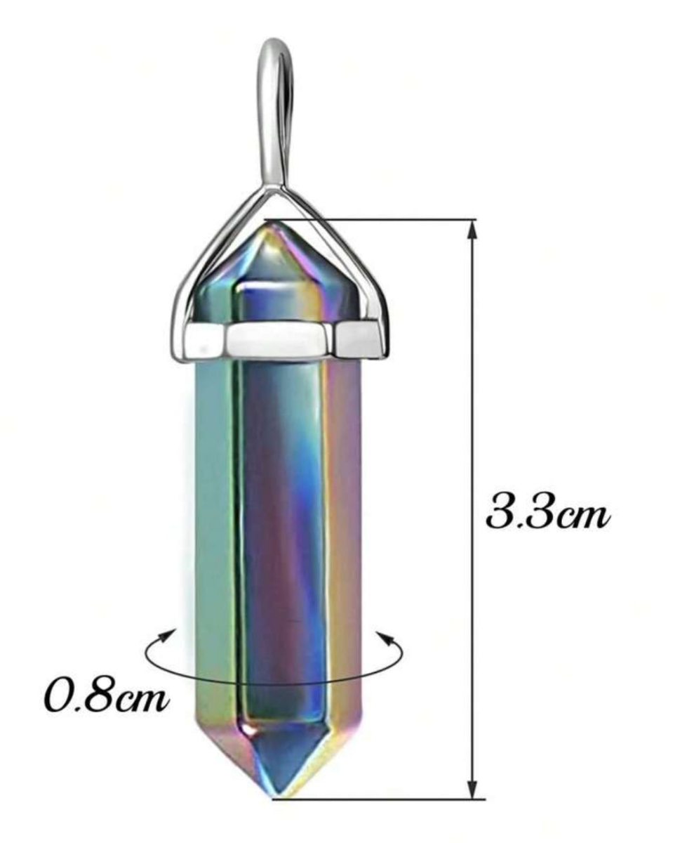 15pcs Crystal Hexagonal Column Pendant With 15pcs Black Chain