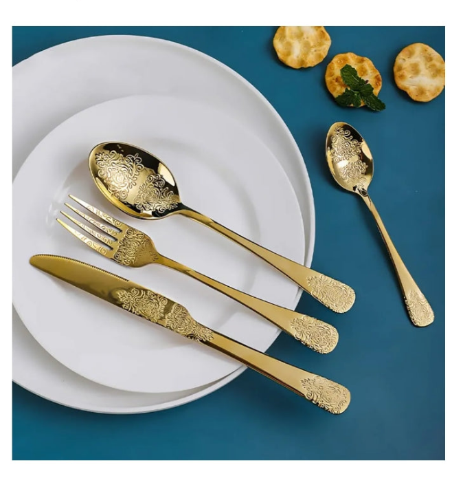 Cutlery Set for 8 Sterling Silver Silverware Set Forks Utensil Sets 32-PCS Apartment Essentials Kitchen Utensils Set Mirror Polished Glyphs Durable Ergonomic Dishwasher Safe Family Gatherings Silver