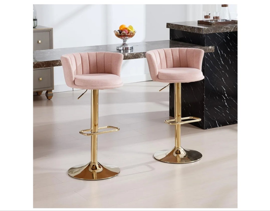 Swivel Bar Stools Set, Velvet Upholstered Bar stools with Golden Metal Adjustable Legs, Modern Barstools with Back for Kitchen, Dining Room, Counter,
