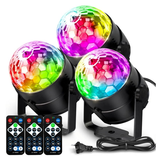 [3-Pack] Disco Ball DJ Party Lights Sound Activated with Remote Control Strobe Lamp 7 Modes Stage Light for Home Room Dance Parties Karaoke Halloween Christmas Birthday Decorations