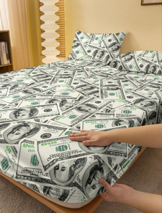 1pc Money Style Printed Fitted Sheet Dustproof Bedding Supplies For Home