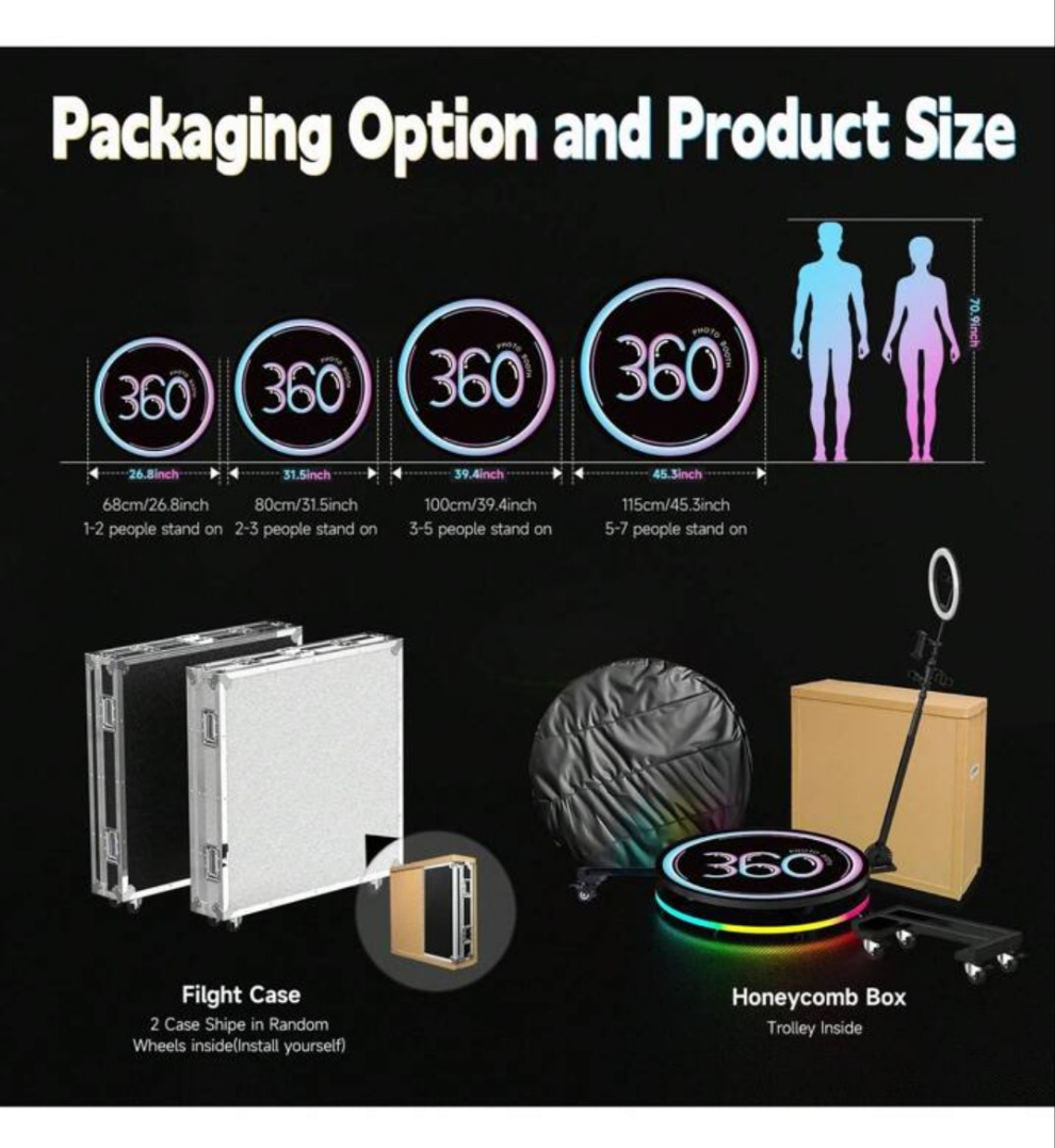 MWE 360 Photo Booth Machine For Parties With Flight Case,Extra Battery,Logo Customization,Software APP Remote Automatic 360 Spin Camera Booth