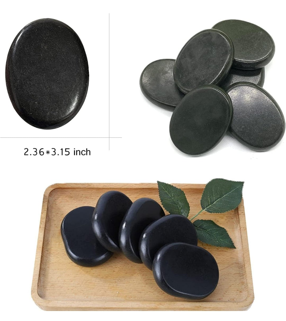 Personal Large Massage Stone Set Basalt Hot Rocks Stones, 2.36 In 3.15 In,Black,6 Count