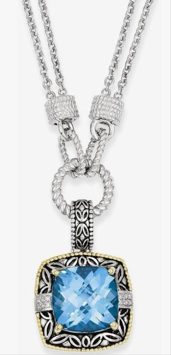 Sterling Silver with 14k Sky Blue Topaz and Diamond Necklace