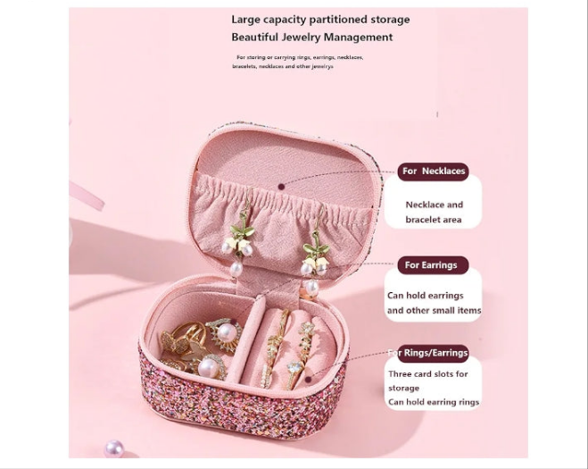 Bling Jewelry Organizer, Travel Jewelry Case Organizer Portable Small Jewelry Storage Box Shining Jewelry Holder