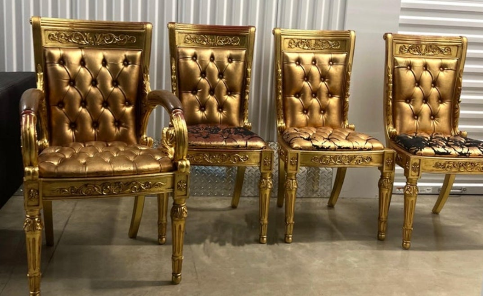 Versace Original Vanitas Gilt Dining Chair Set of 6, Gianni Versace, 1994