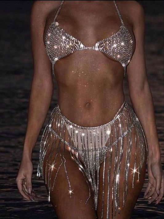 2 piece body chain jewelry rhinestone
