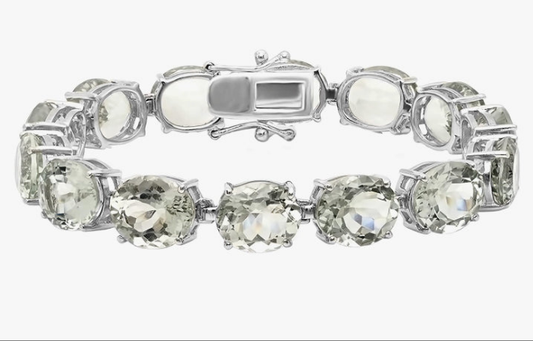 12X10mm Oval Green Amethyst Rectangular Grooves Tennis Bracelet for Women in 925 Sterling Silver