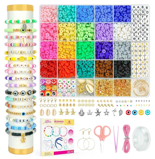 Clay Beads Bracelet Making Kit for Beginner, 5000 Pcs Preppy Polymer Clay Beads with Charms Kit for Jewelry Making, DIY Arts and Crafts Birthday Gifts Toys for Kids Age 6-