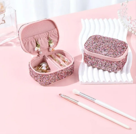 Bling Jewelry Organizer, Travel Jewelry Case Organizer Portable Small Jewelry Storage Box Shining Jewelry Holder